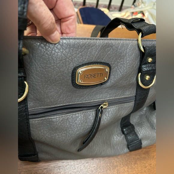 Rossetti -gray w black trim shoulder bag, roomy, lots of compartments. Gold trim - Picture 4 of 8